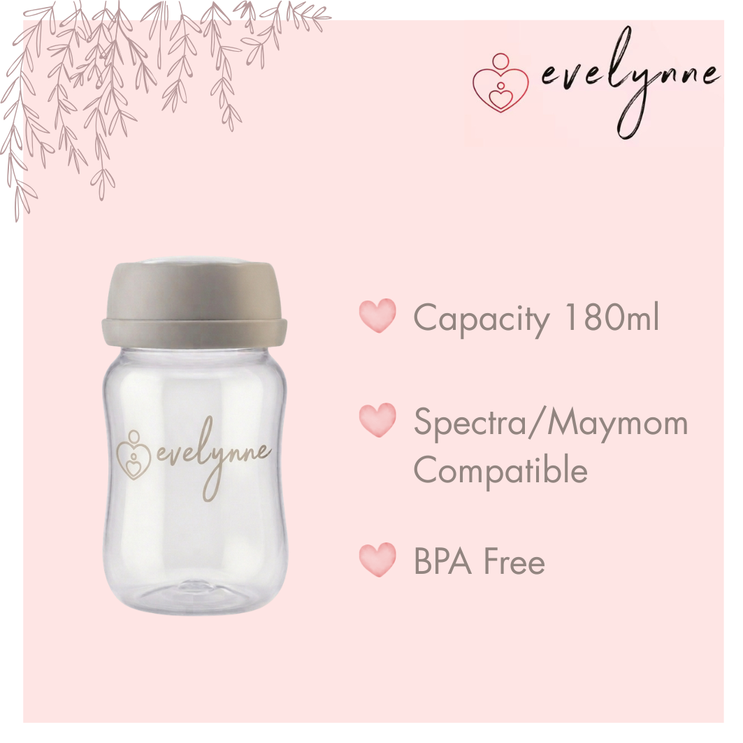Evelynne 180ml Wide Neck Breastmilk Storage Bottle | Compatible with Spectra & Maymom Flanges | BPA Free